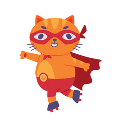 Superhero Ginger Cat Wearing Red Mask And Cape