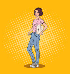 Woman In Big Jeans Happy Of Dieting Pop Art