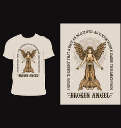 Hand Drawn Angel Woman With Mandala On T Shirt