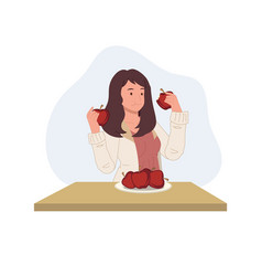 Woman Eating Healthy Fruit Food Red Apple On