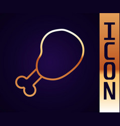 Gold Line Chicken Leg Icon Isolated On Black