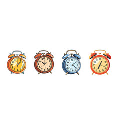 Four Vintage Clocks Red Blue Orange And Pink