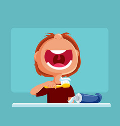 Happy Boy Brushing Teeth Cartoon Drawing