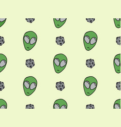 Alien Cartoon Character Seamless Pattern On Green