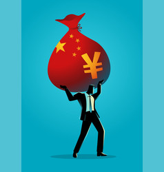 Businessman Holding A Big Money Bag With China