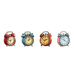 Four Vintage Clocks Red Blue Orange And Pink