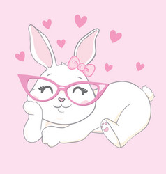 Cute Little Rabbit With Pink Glasses Sweet Girl