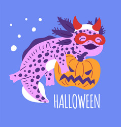 Squared Banner About Halloween With Happy Axolotl