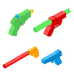 Squirt Gun Icons Set Isometric Style