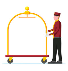 Empty Hotel Luggage Cart And Bellhop Character