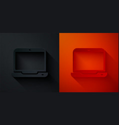 Paper Cut Laptop Icon Isolated On Black And Red