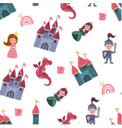 Seamless Pattern With Princess Prince Castle