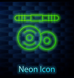 Glowing Neon Line Barbell Icon Isolated On Brick