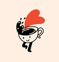 Retro Doodle Funny Character Coffee With Heart