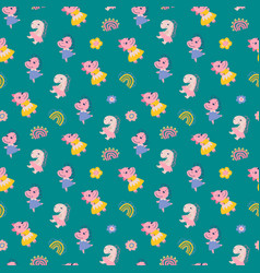 Seamless Pattern With Dino Girls