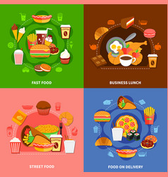 Fast Food 4 Flat Icons Square