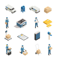 Postal Service Isometric Icons Set