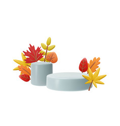 White Podium Stands With Autumn Leaves 3d Style