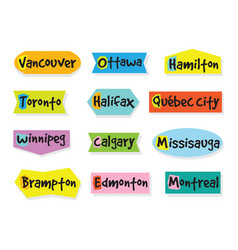 Colorful Cute Canada Big Cities Names Icons Set