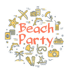 Colorful Icons In Summer Beach Party Theme