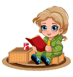 Cute Girl Reading Book Cartoon Character