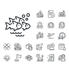 Fish School Line Icon Shoal Of Gill-bearing