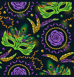 Seamless Pattern With Carnival Masks Feathers