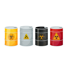 Set Metal Barrels With Toxic Dangerous Signs