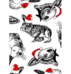 Graphical Vertical Pattern With Rabbits In Santa