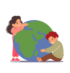 Kids Hugging Earth Planet Little Boy And Girl