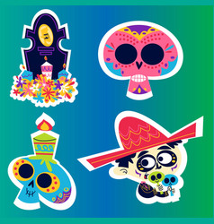 Retro Cartoon Dia De Los Muertos Sticker Set