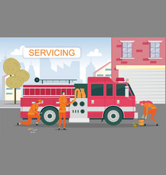 Maintenance Servicing Fire Truck Between Call