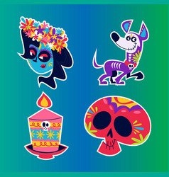 Retro Cartoon Dia De Los Muertos Sticker Set