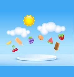 3d Summer Podium Cute Clouds Fruits And Ice