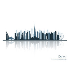 Dubai Skyline Silhouette With Reflection