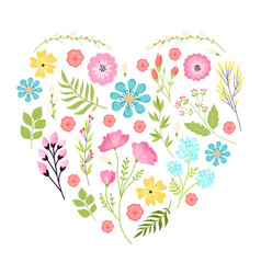 Floral Heart Shape Colorful Flowers Leaves Nature