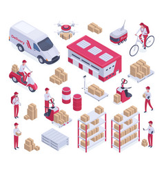 Isometric Cargo Delivery Truck Delivery Man And