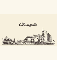 Chengdu Skyline Sichuan China Drawn Sketch