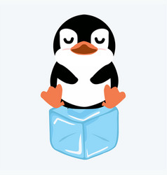 Cute Penguin On Ice Cube Cartoon