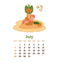 July 2024 Calendar Sheet With A Cute Cat