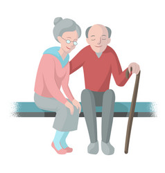 Old Woman Man Couple Bench Cane Walkingstick