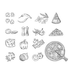 Pizza Ingredients Sketch Italian Pizzeria Black