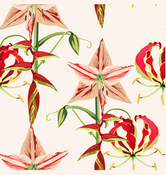 Seamless Tropical Plants And Gloriosa Glory Lily