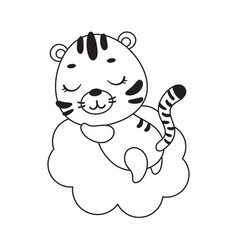 Coloring Page Cute Little Tiger Sleeping On Cloud