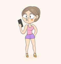 Funny Cartoon Positive Woman Taking Selfie Doing