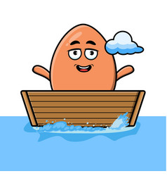 Cute Cartoon Brown Egg Get On Boat