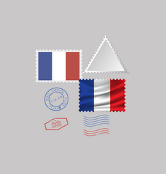 France Flag Postage Stamp Set Isolated On Gray