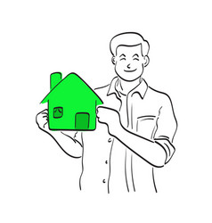 Line Art Half Length Of Man Holding Small Green