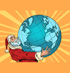 Santa Claus Holds The Planet Earth In His Hands