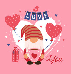 Valentine Card With Cute Gnome With Cup